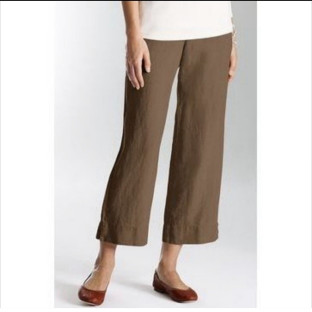 Love Linen J.Jill Lagenlook 100% Linen Pants Wide Leg Crop Elastic Back Waist